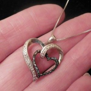 Sterling Silver Diamond Heart Pendant necklace SUN signed designer jewelry